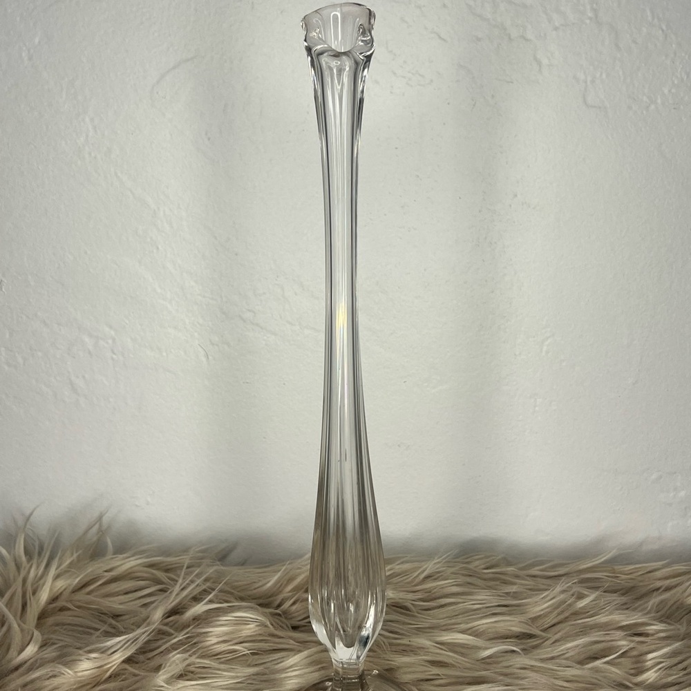 Glass Trumpet Long Stem Flower Vase Stretch Vintage